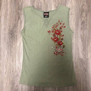 Harley Davidson Tank Top Frederick MD Y2K Shirt Women's Size XL Sage Green Moto